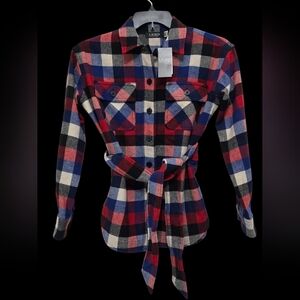 Lauren Ralph Lauren Plaid Buffalo Check Belted Twill Shirt Jacket Size Small NWT